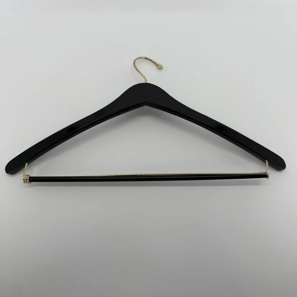 Neiman Marcus Suit Hanger Dark Wood Gold Tone Hardware Luxury Closet Accessory